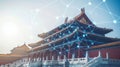 Ancient Architecture Meets Modern Technology Forbidden City and Digital Network, Beijing, China Royalty Free Stock Photo