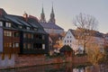 Ancient architecture and The Pegnitz river Royalty Free Stock Photo