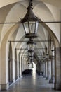 Cloth Hall archs on Main Market Square in Krakow, Poland Royalty Free Stock Photo