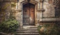 Ancient archway entrance to old Christian building, weathered stone material generated by AI Royalty Free Stock Photo
