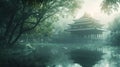 Ancient asian castle with reflection on a pond