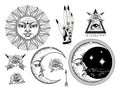 An ancient astronomical illustration of the sun, the moon, the stars, the rose