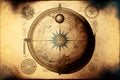 Ancient astronomical instruments on vintage paper, abstract, planetarium Royalty Free Stock Photo