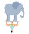 Ancient athlete and elephant. Vintage circus strongman. Royalty Free Stock Photo