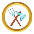 Ancient axe and trident vector icon, cartoon style Royalty Free Stock Photo