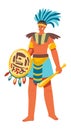 Ancient aztec warrior holding shield, maya soldier
