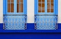 Ancient balconies detail on facade in Sao Joao del Rei, Brazil