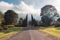 Ancient bali culture gate with shining in garden Royalty Free Stock Photo