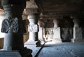 Ancient stone columns in Ellora caves, India