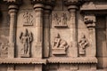 Ancient basreliefs with images of gods in the temple, Hampi, Karnataka, India
