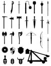 Ancient battle weapons set icons black silhouette stock vector i