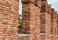 Ancient Battlements with crenellations on the wall made with old bricks Royalty Free Stock Photo