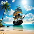 ancient beach boat cloud floating galleon generative