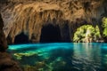 Ancient beautiful cave landscape with crystal clear water.