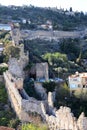 Ancient Bedesten Alanya fortress wall towers structure.