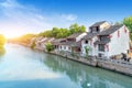 Beijing-Hangzhou Grand Canal and residential buildings in Wuxi, China Royalty Free Stock Photo