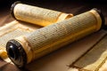 Ancient Biblical Hebrew Scroll: Ink-Seeped Text Penned Meticulously on Time-Yellowed Parchment Royalty Free Stock Photo