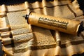 Ancient Biblical Hebrew Scroll: Ink-Seeped Text Penned Meticulously on Time-Yellowed Parchment Royalty Free Stock Photo