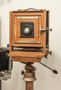 Vintage large format glass plate wooden camera on a tripod