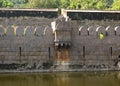 Ancient big ornamental wall of vellore fort with trees Royalty Free Stock Photo
