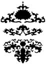 Ancient black Chinese ornament with flowers. Vector isolated set of asian decoration elements