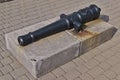 Ancient black gun barrel in the free open air museum in Novorossiysk, Russia
