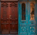 Ancient shabby blue and brown doors collage Royalty Free Stock Photo
