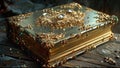 Ancient Book Golden Leaf Pages Holy Tome Bejeweled Almanac of Magick