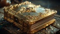 Ancient Book Golden Leaf Pages Holy Tome Bejeweled Almanac of Magick Royalty Free Stock Photo