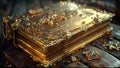 Ancient Book Golden Leaf Pages Holy Tome Bejeweled Almanac of Magick Royalty Free Stock Photo