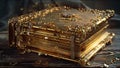 Ancient Book Golden Leaf Pages Holy Tome Bejeweled Almanac of Magick Royalty Free Stock Photo
