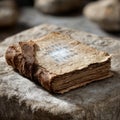 Ancient book with leather cover on a stone surface. Royalty Free Stock Photo