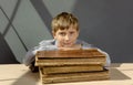 Ancient books a boy , a child Prodigy Royalty Free Stock Photo