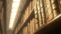 Ancient books, library shelf, arched hall, research, education Royalty Free Stock Photo