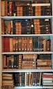 Old ancient books on library shelves