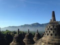 Ancient Borobudur temple, ancient city, historical architecture, buddhist religion.