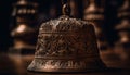 Ancient brass bell hanging, ornate decoration souvenir generated by AI