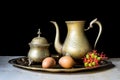 Ancient brass tea pot set Royalty Free Stock Photo