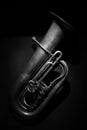 An ancient brass tuba in black and white Royalty Free Stock Photo