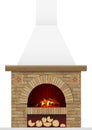 Ancient brick hearth with fire Royalty Free Stock Photo
