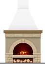 Ancient brick hearth with fire Royalty Free Stock Photo