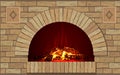Ancient brick hearth with fire Royalty Free Stock Photo