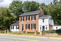 Ancient brick and stone houses of the ancient city of Middleburg near Washington. Architecture of buildings of the 18th-19th