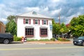 Ancient brick and stone houses of the ancient city of Middleburg near Washington. Architecture of buildings of the 18th-19th