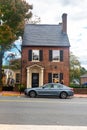 Ancient brick and stone houses of the ancient city of Middleburg near Washington. Architecture of buildings of the 18th-19th