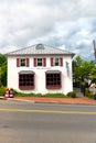 Ancient brick and stone houses of the ancient city of Middleburg near Washington. Architecture of buildings of the 18th-19th