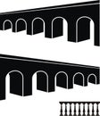 Ancient bridge black silhouettes and balustrade