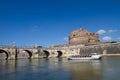 Ancient bridge and castle along river in Rome Royalty Free Stock Photo