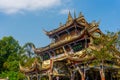 Ancient Bridge in Dujiangyan ancient irrigation system during early autumn at Dujiangyan Sichuan , China : 22 October 2023 Royalty Free Stock Photo