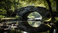 Ancient bridge reflects tranquil forest in nature beauty generated by AI Royalty Free Stock Photo